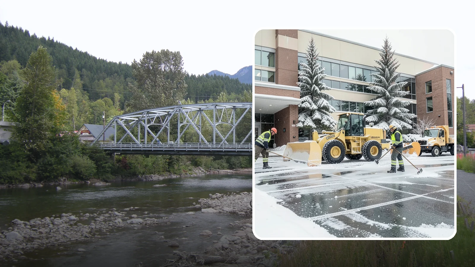 Office Building Snow Plowing in Skykomish, King County, WA - We plow office building lots and entrances overnight so employees and clients arrive to clear, safe parking at opening.