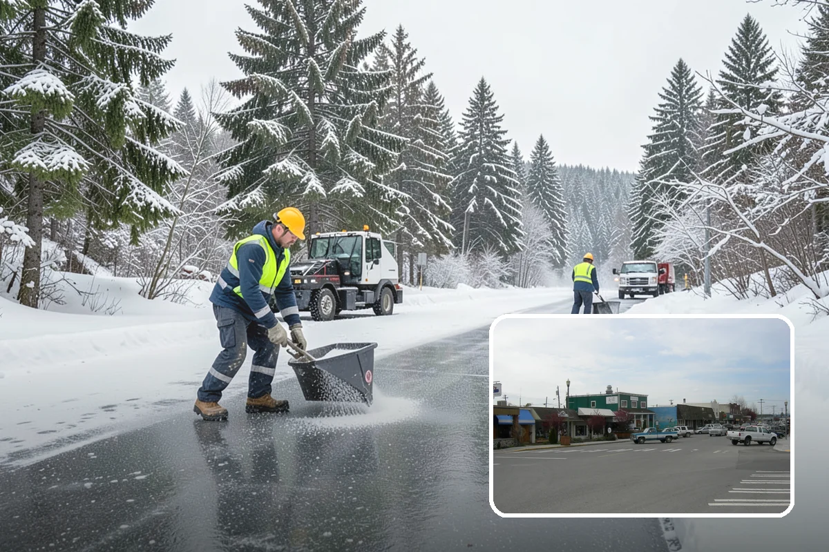 Office Building Snow Plowing in Stanwood, Snohomish County, WA - Lots and entrances cleared before the morning arrival window