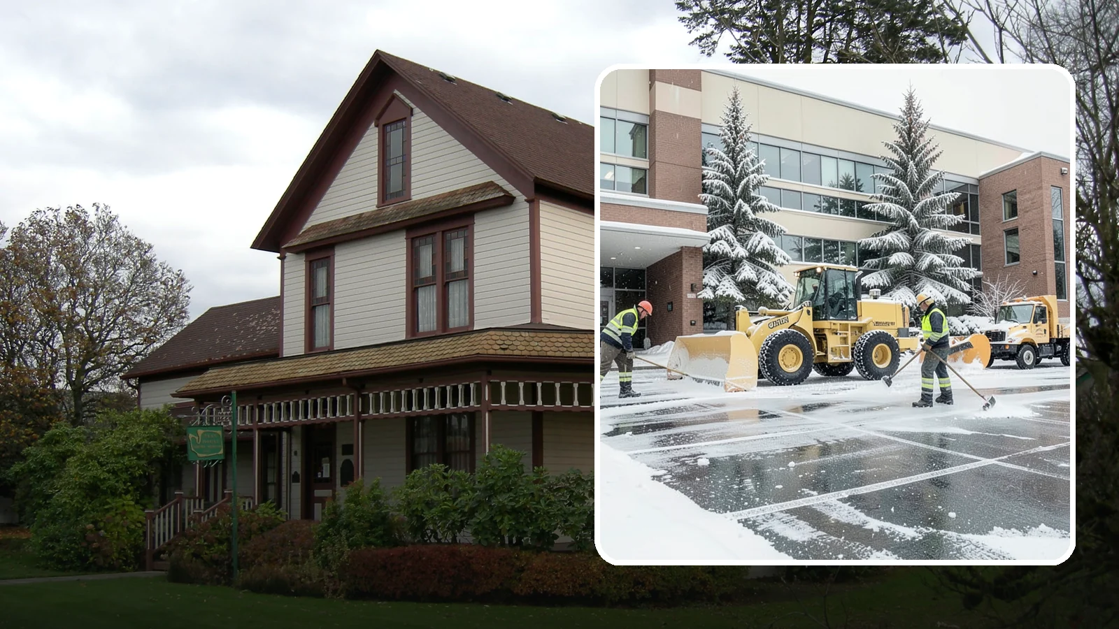 Office Building Snow Plowing in Sumner, Pierce County, WA - We plow office building lots and entrances overnight so employees and clients arrive to clear, safe parking at opening.
