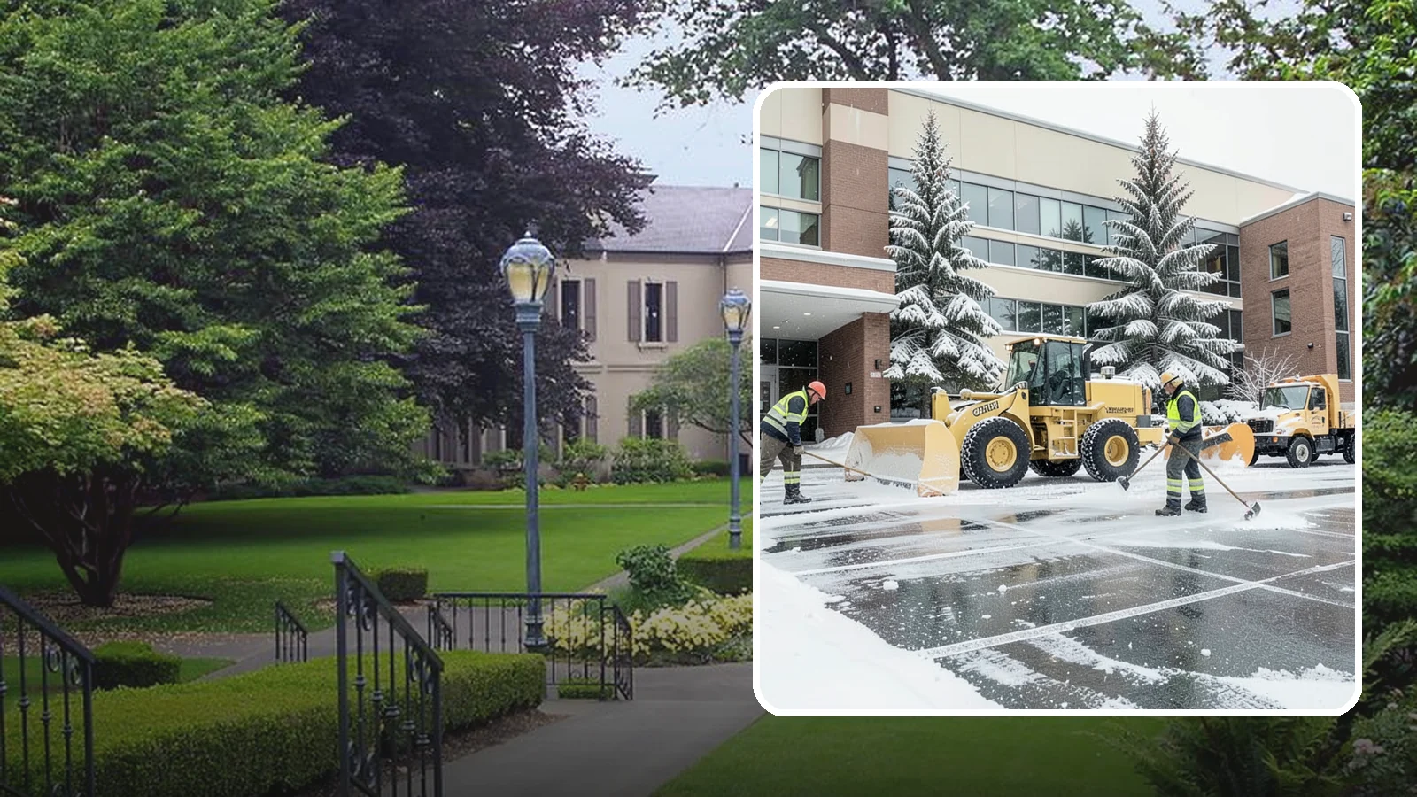 Office Building Snow Plowing in Woodinville, King County, WA - We plow office building lots and entrances overnight so employees and clients arrive to clear, safe parking at opening.