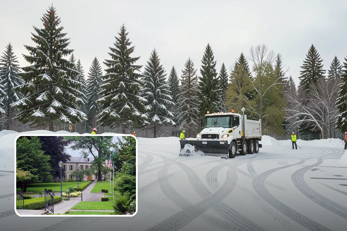 Office Building Snow Plowing in Woodinville, King County, WA - Lots and entrances cleared before the morning arrival window