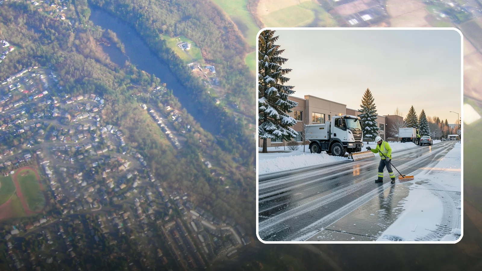 Office Park Snow Removal in Algona, King County, WA - Across multiple buildings and shared lots, we coordinate one seamless snow plan so every tenant's employees arrive to a cleared...