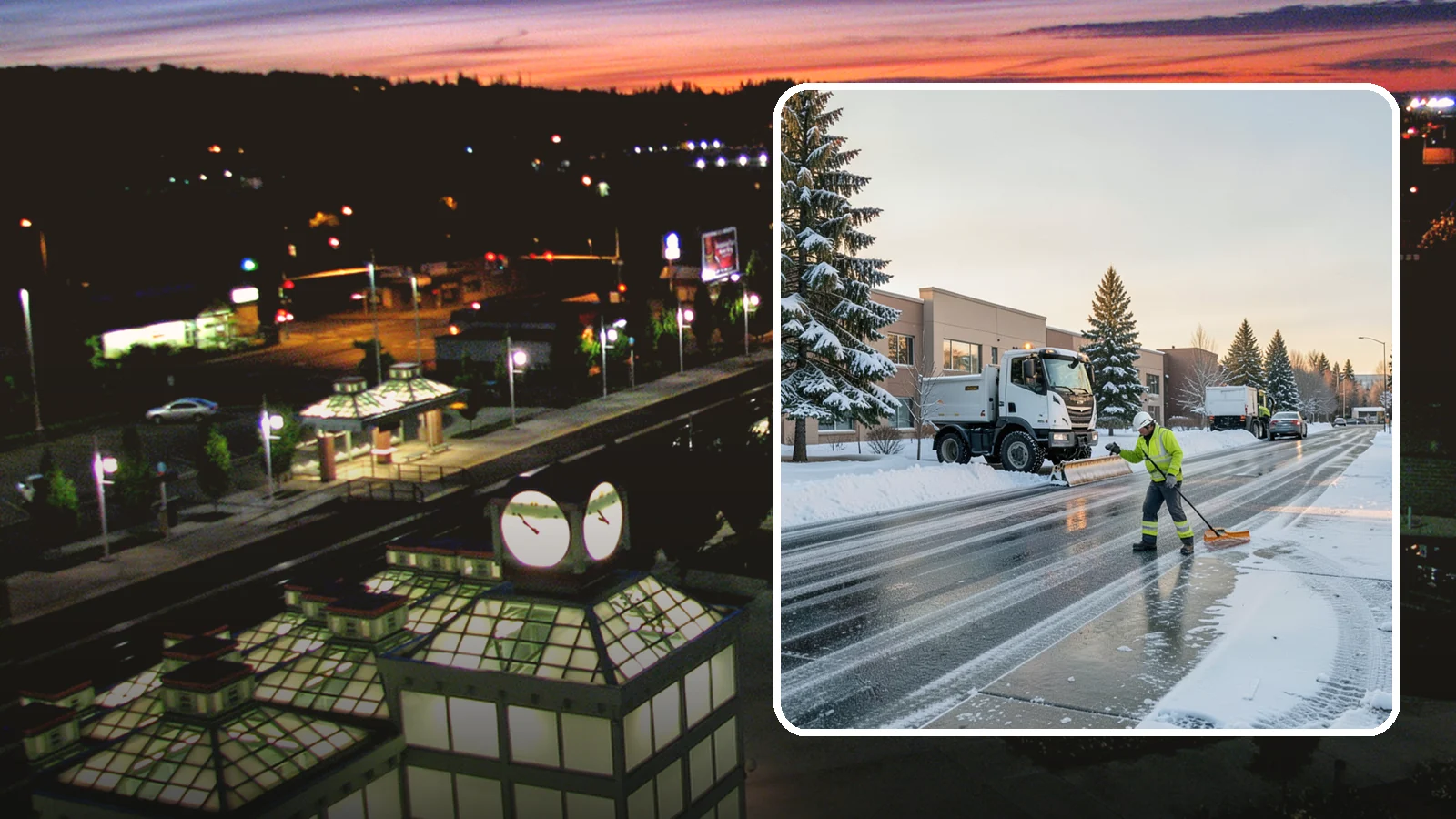 Office Park Snow Removal in Auburn, King County, WA - Across multiple buildings and shared lots, we coordinate one seamless snow plan so every tenant's employees arrive to a cleared...