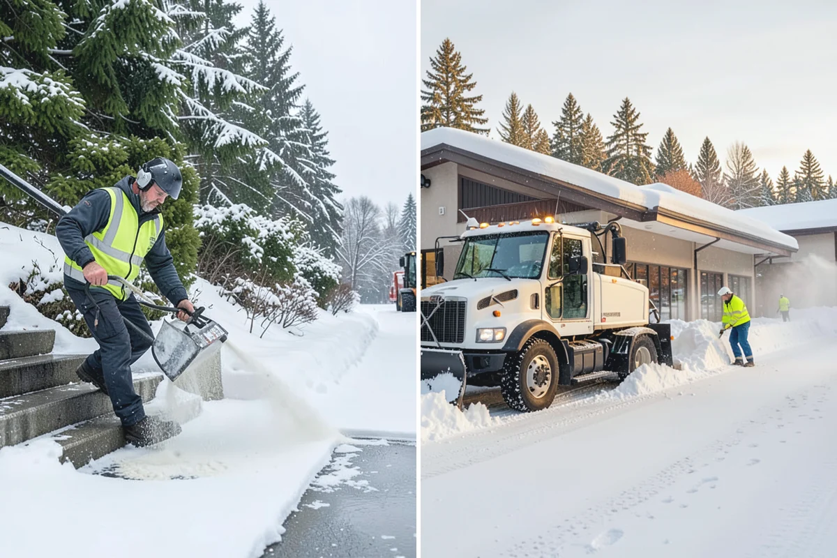 Office Park Snow Removal in Beaux Arts Village, King County, WA - Inventory shared lots, drive aisles, and inter-building walks