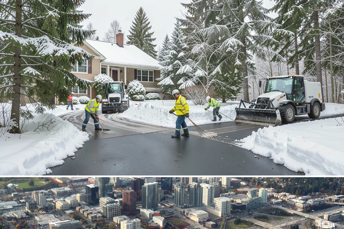 Office Park Snow Removal in Bellevue, King County, WA - Office parks need dependable service December through February around weekday morning freeze events.