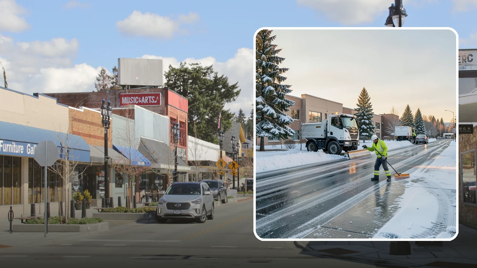 Office Park Snow Removal in Bothell, King County, WA - Across multiple buildings and shared lots, we coordinate one seamless snow plan so every tenant's employees arrive to a cleared...