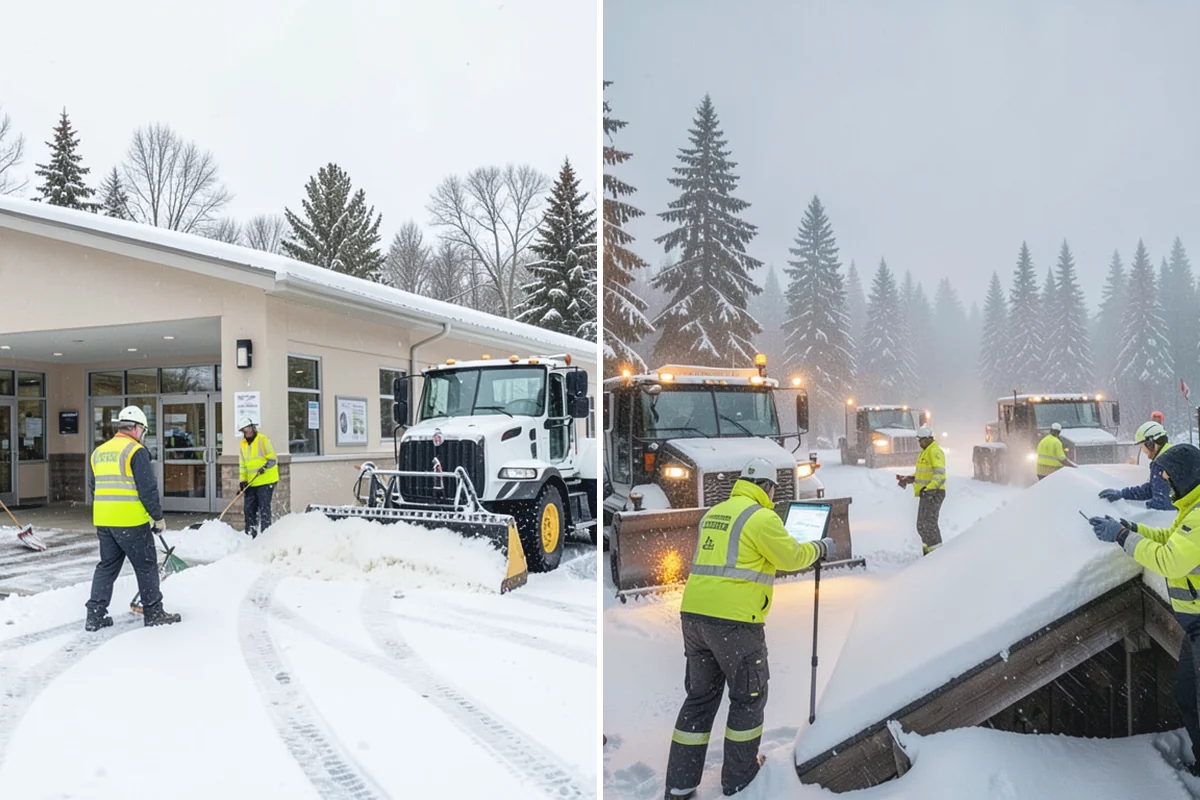 Office Park Snow Removal in Buckley, Pierce County, WA - Inventory shared lots, drive aisles, and inter-building walks