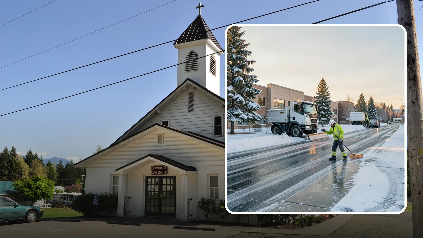 Office Park Snow Removal in Concrete, Skagit County, WA - Across multiple buildings and shared lots, we coordinate one seamless snow plan so every tenant's employees arrive to a cleared...