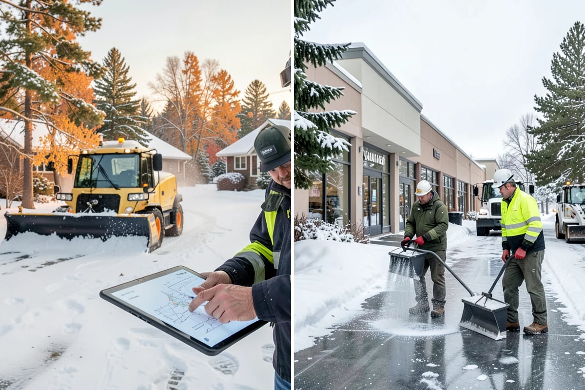 Office Park Snow Removal in Concrete, Skagit County, WA - Inventory shared lots, drive aisles, and inter-building walks