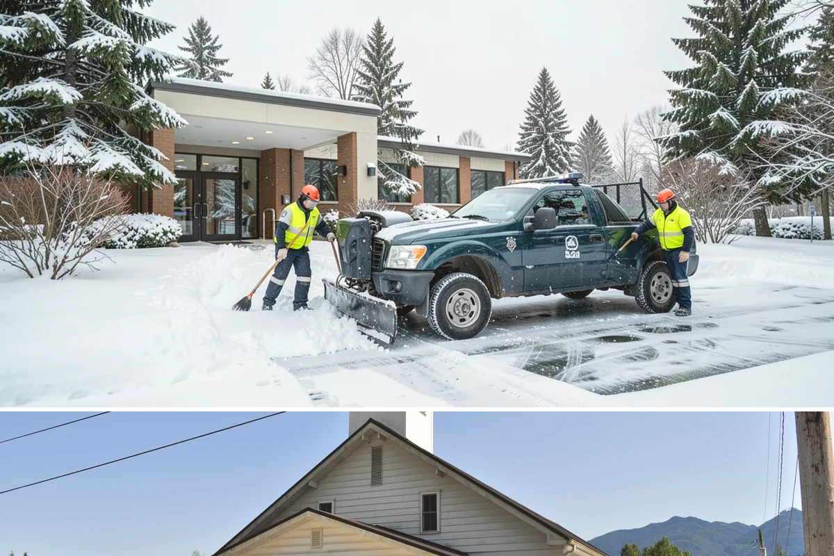 Office Park Snow Removal in Concrete, Skagit County, WA - Office parks need dependable service December through February around weekday morning freeze events.