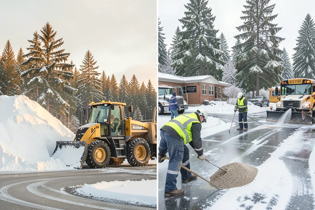 Office Park Snow Removal in Covington, King County, WA - Inventory shared lots, drive aisles, and inter-building walks
