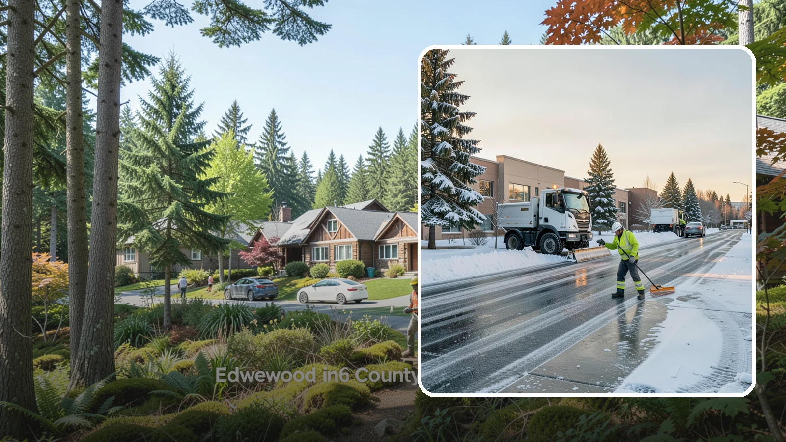 Office Park Snow Removal in Edgewood, Pierce County, WA - Across multiple buildings and shared lots, we coordinate one seamless snow plan so every tenant's employees arrive to a cleared...