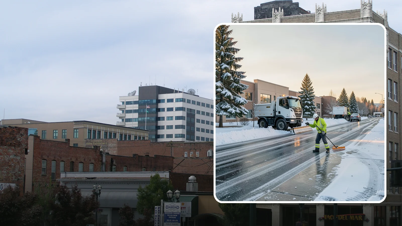 Office Park Snow Removal in Everett, Snohomish County, WA - Across multiple buildings and shared lots, we coordinate one seamless snow plan so every tenant's employees arrive to a cleared...