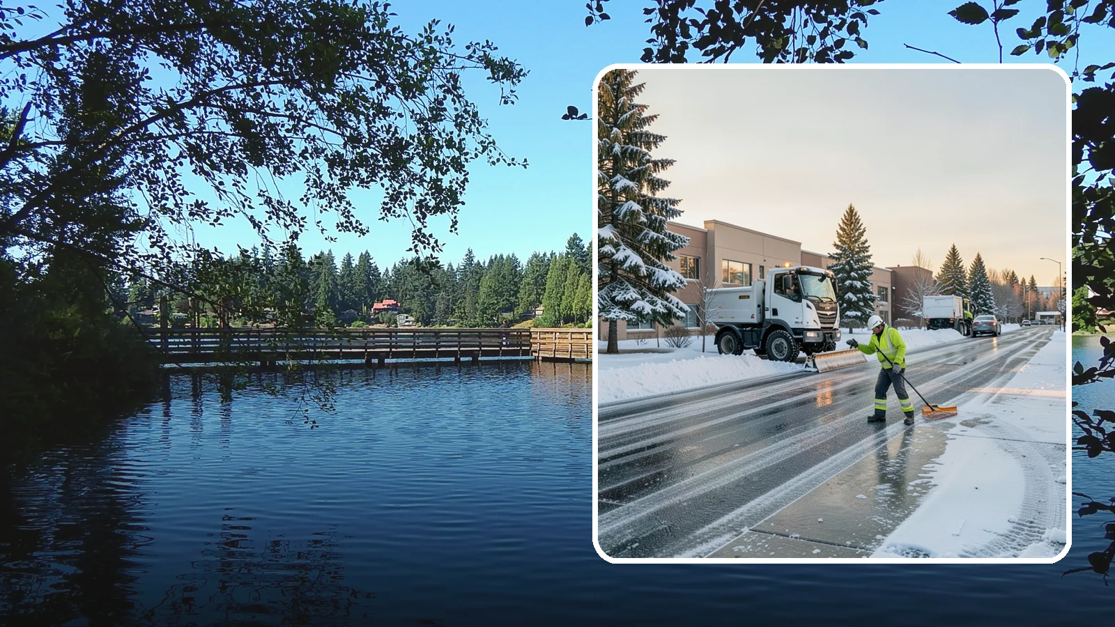 Office Park Snow Removal in Federal Way, King County, WA - Across multiple buildings and shared lots, we coordinate one seamless snow plan so every tenant's employees arrive to a cleared...