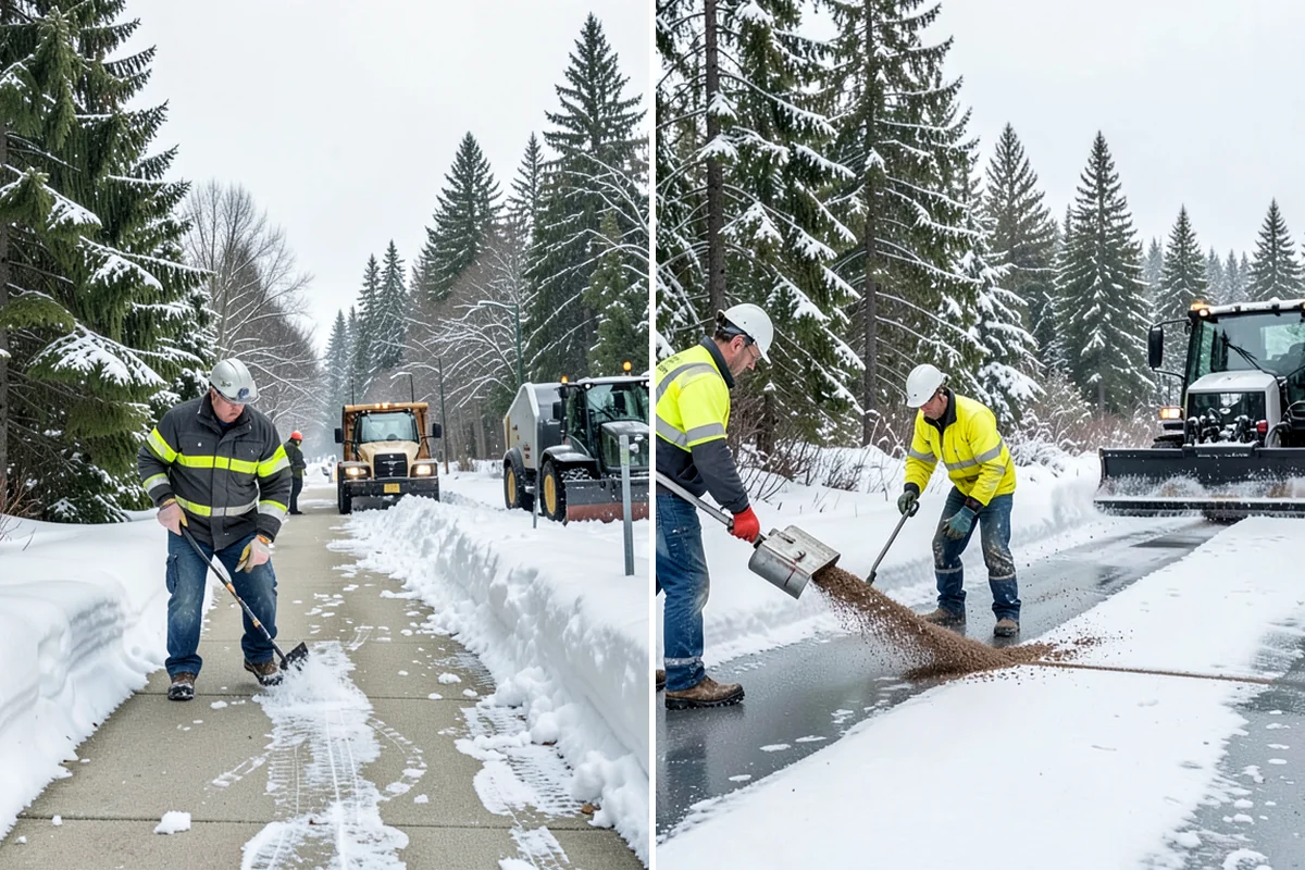 Office Park Snow Removal in Federal Way, King County, WA - Inventory shared lots, drive aisles, and inter-building walks