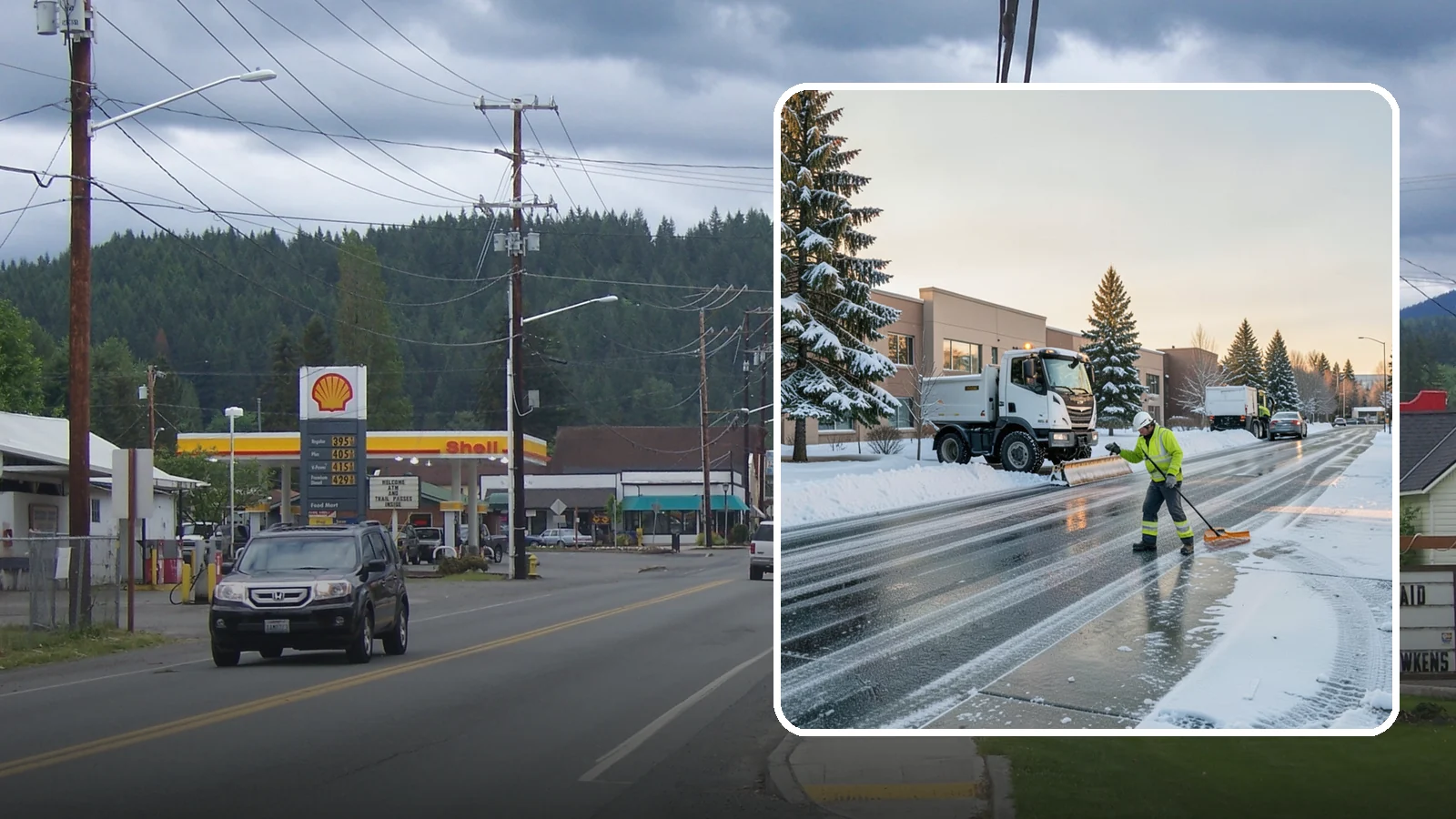 Office Park Snow Removal in Granite Falls, Snohomish County, WA - Across multiple buildings and shared lots, we coordinate one seamless snow plan so every tenant's employees arrive to a cleared...