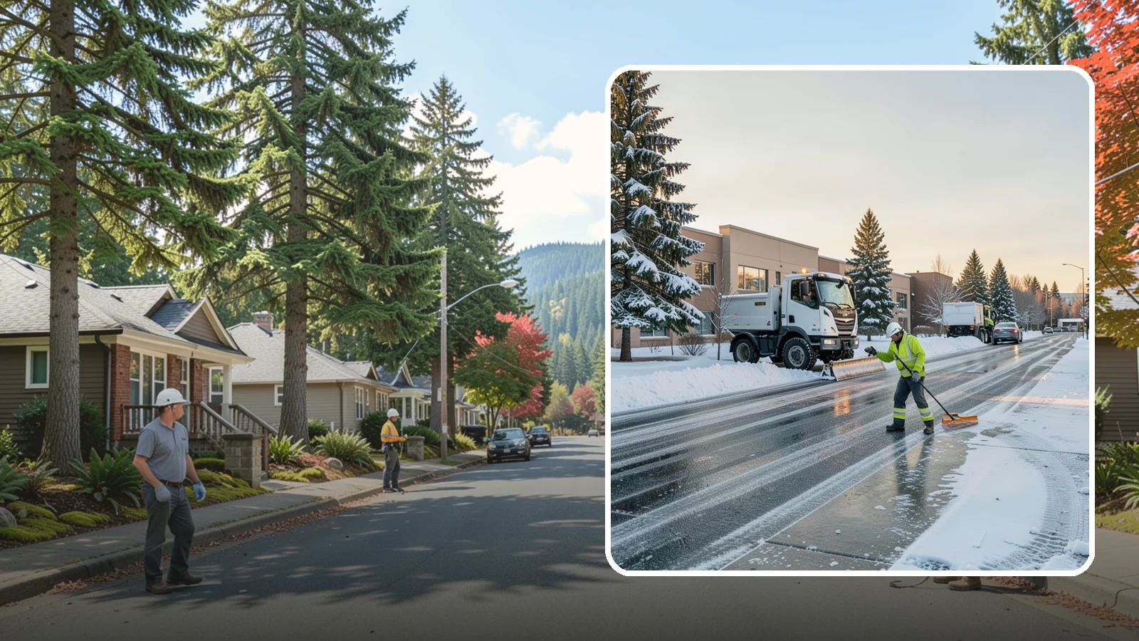 Office Park Snow Removal in Hunts Point, King County, WA - Across multiple buildings and shared lots, we coordinate one seamless snow plan so every tenant's employees arrive to a cleared...
