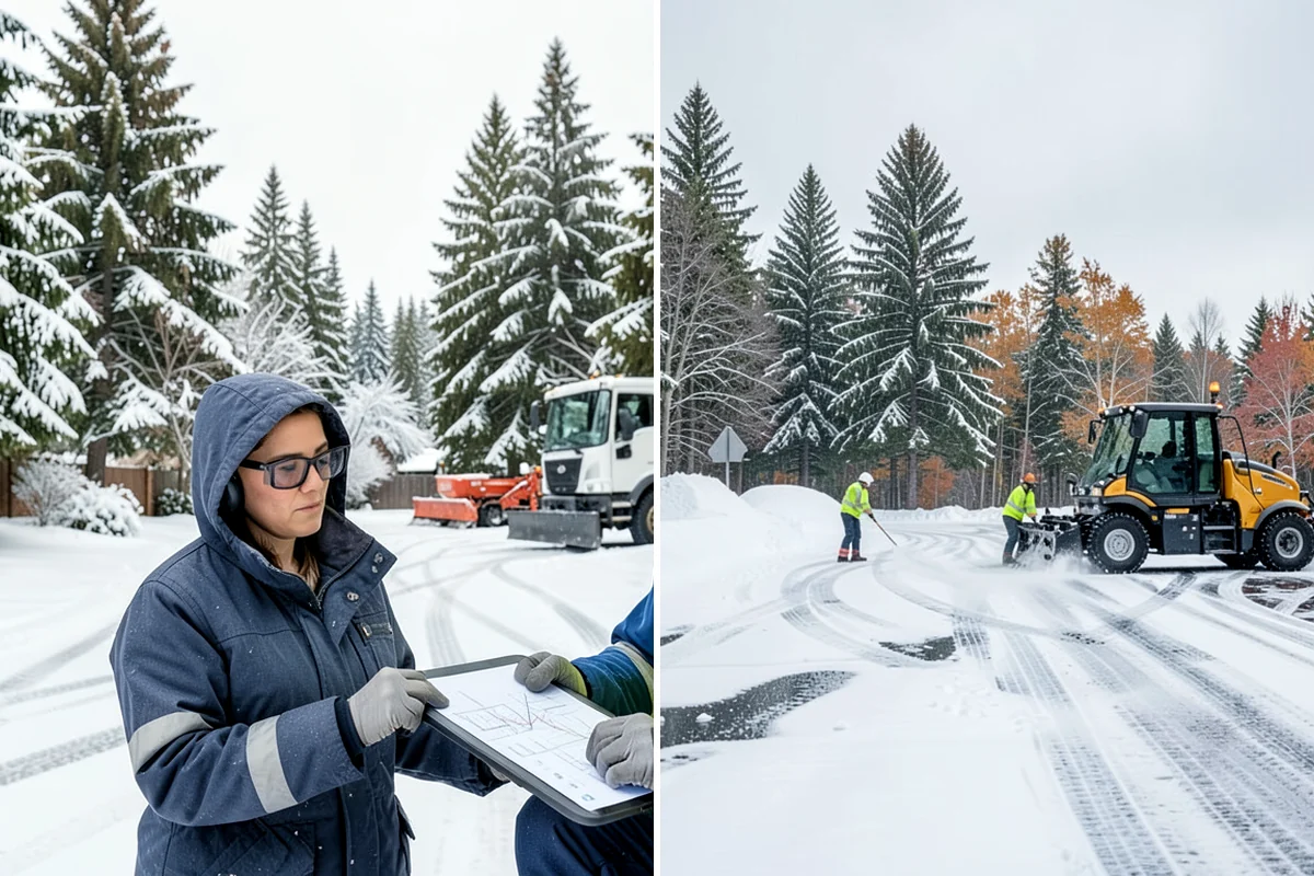 Office Park Snow Removal in Hunts Point, King County, WA - Inventory shared lots, drive aisles, and inter-building walks