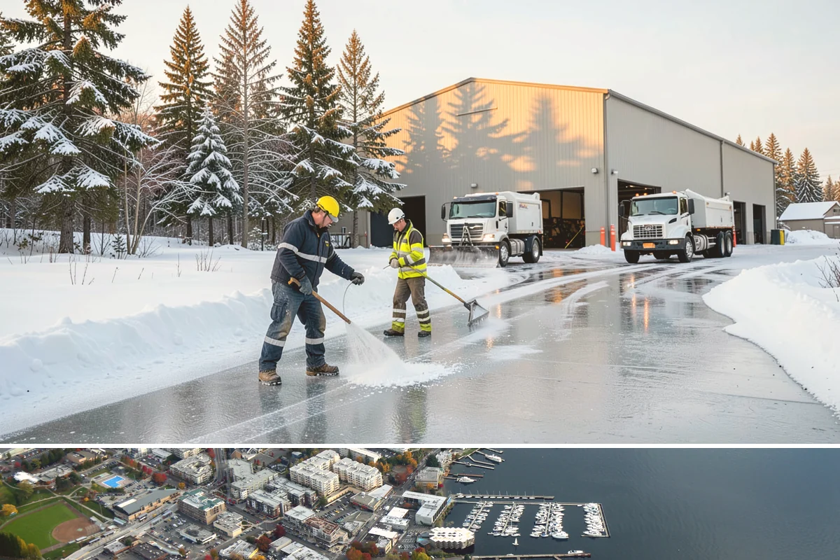 Office Park Snow Removal in Kirkland, King County, WA - Office parks need dependable service December through February around weekday morning freeze events.