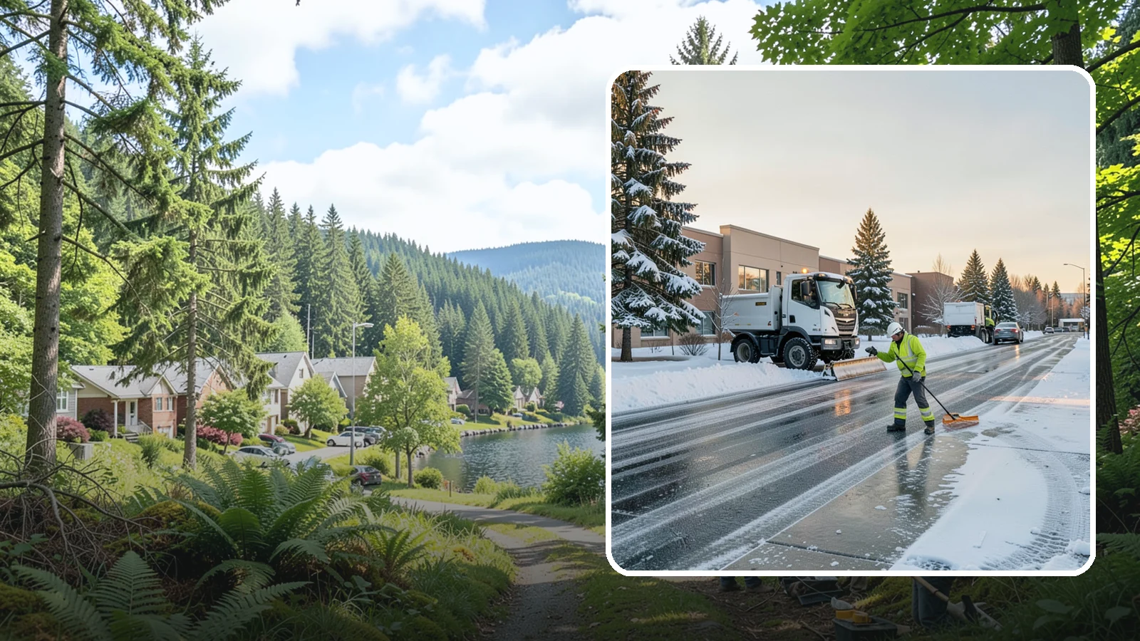 Office Park Snow Removal in Lake Forest Park, King County, WA - Across multiple buildings and shared lots, we coordinate one seamless snow plan so every tenant's employees arrive to a cleared...