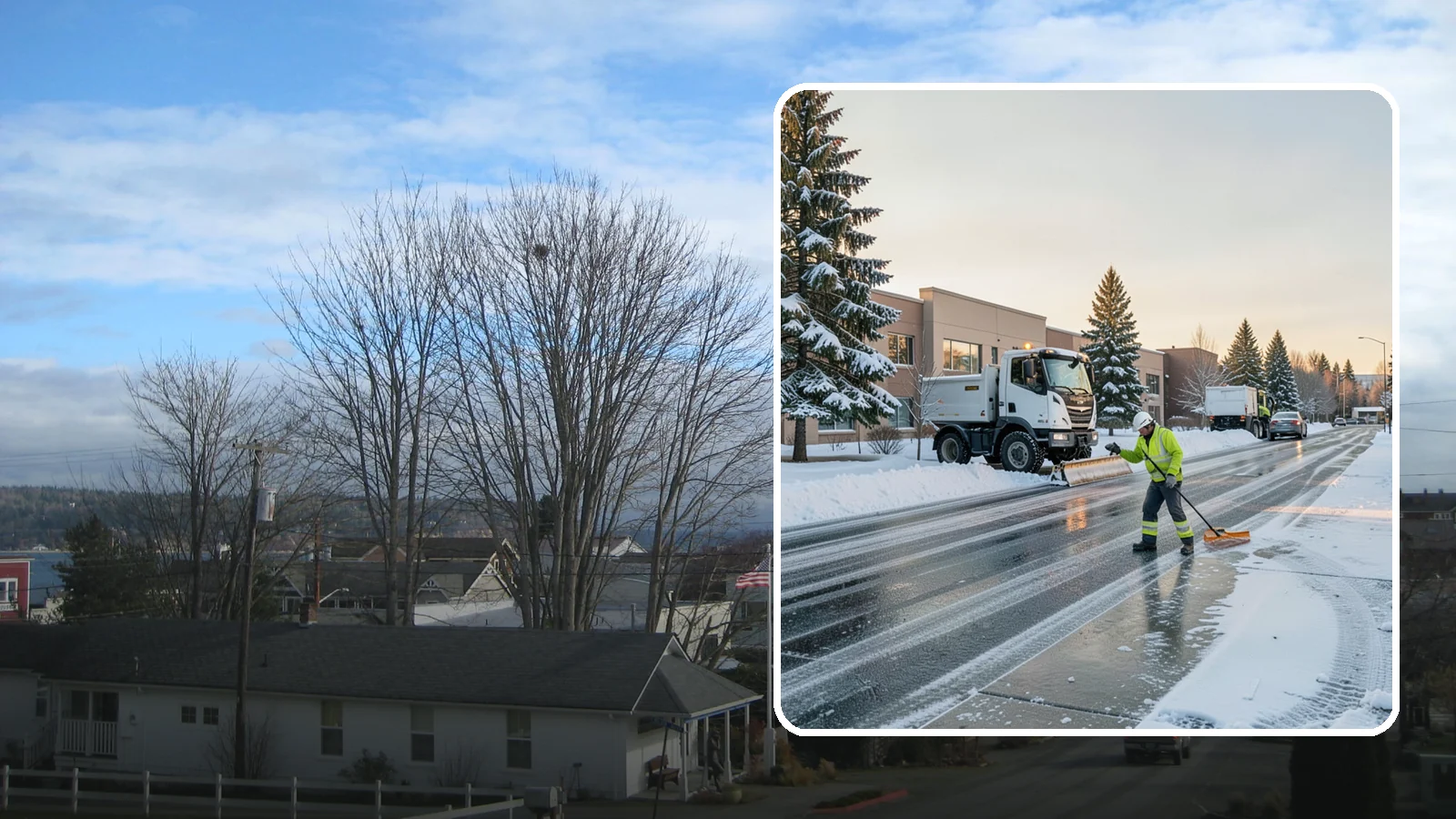 Office Park Snow Removal in Langley, Island County, WA - Across multiple buildings and shared lots, we coordinate one seamless snow plan so every tenant's employees arrive to a cleared...