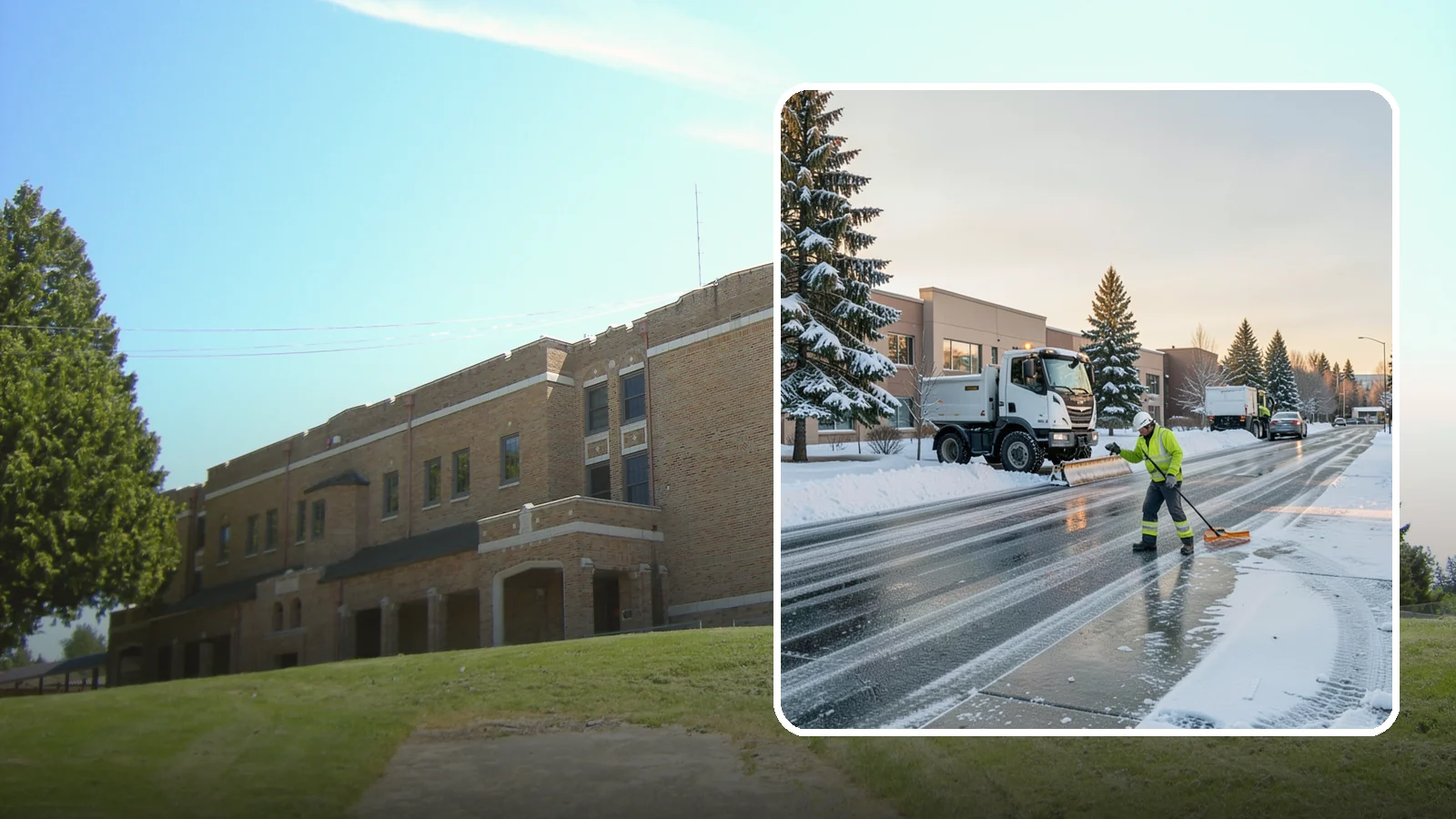 Office Park Snow Removal in Maple Valley, King County, WA - Across multiple buildings and shared lots, we coordinate one seamless snow plan so every tenant's employees arrive to a cleared...