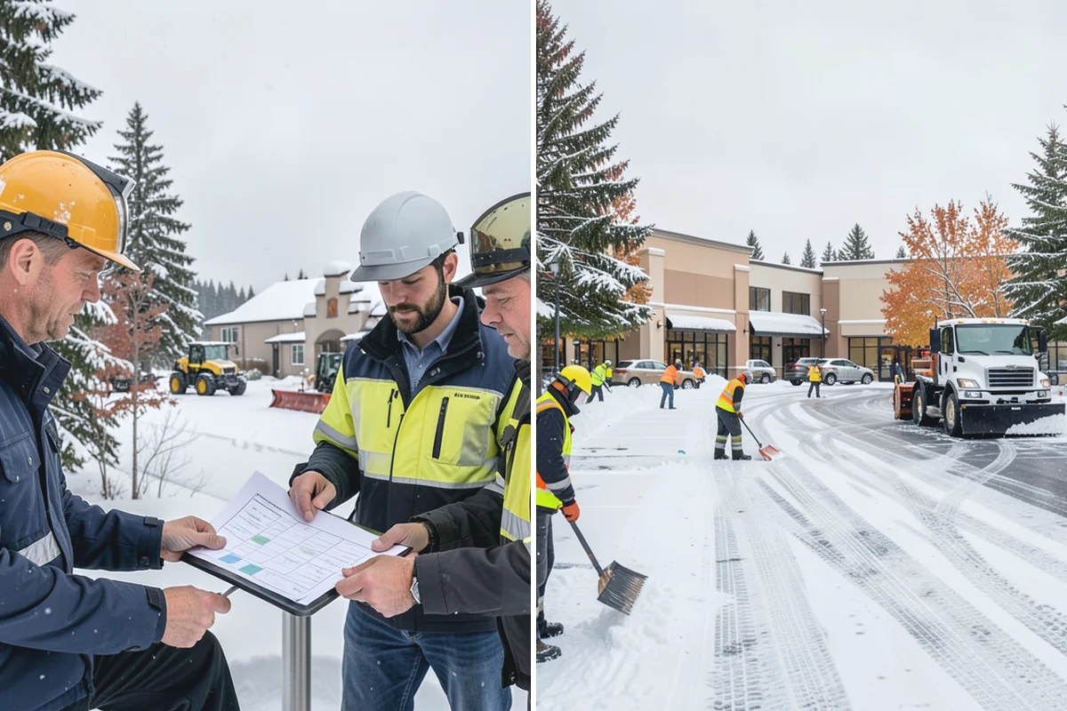 Office Park Snow Removal in Marysville, Snohomish County, WA - Inventory shared lots, drive aisles, and inter-building walks