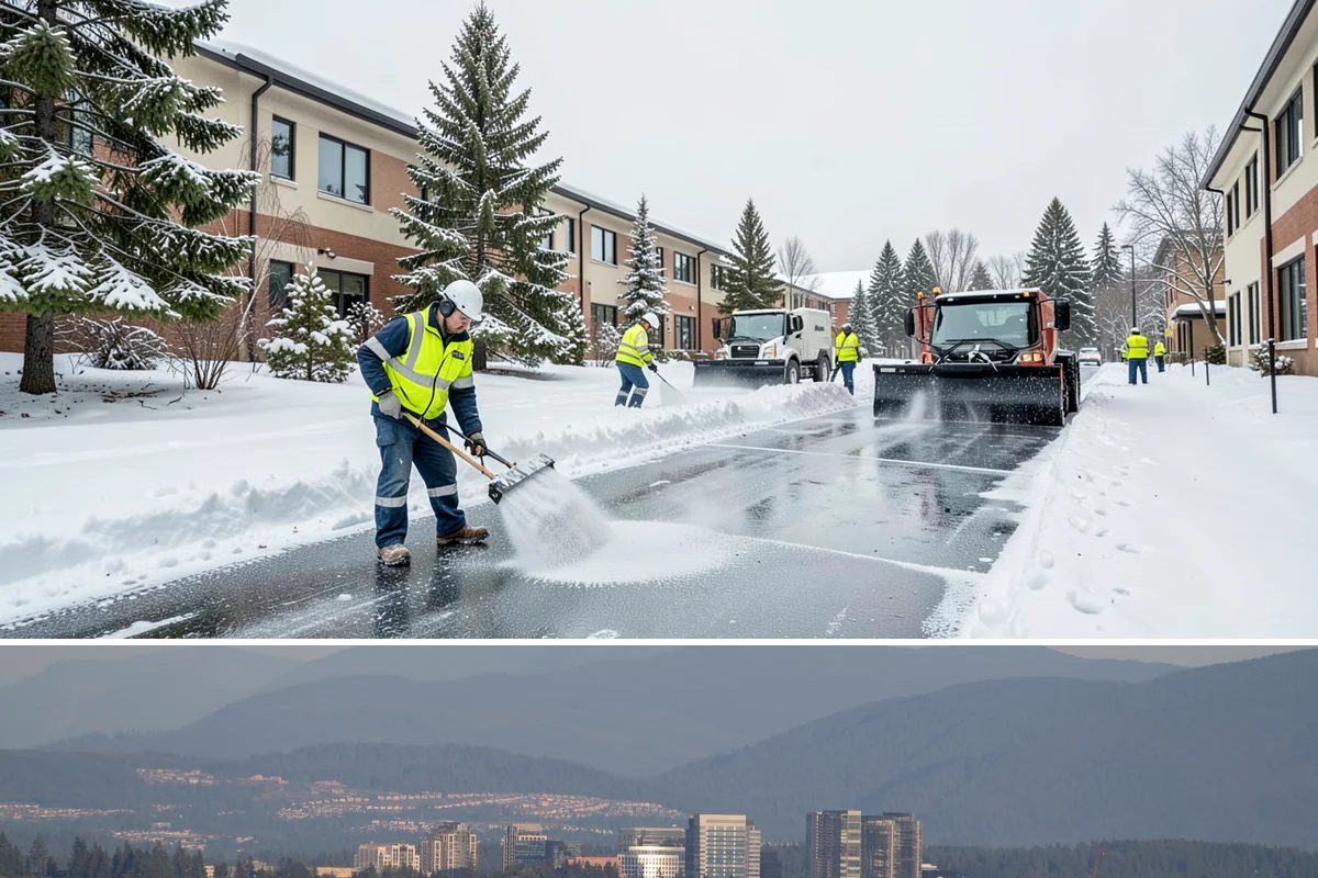 Office Park Snow Removal in Medina, King County, WA - Office parks need dependable service December through February around weekday morning freeze events.
