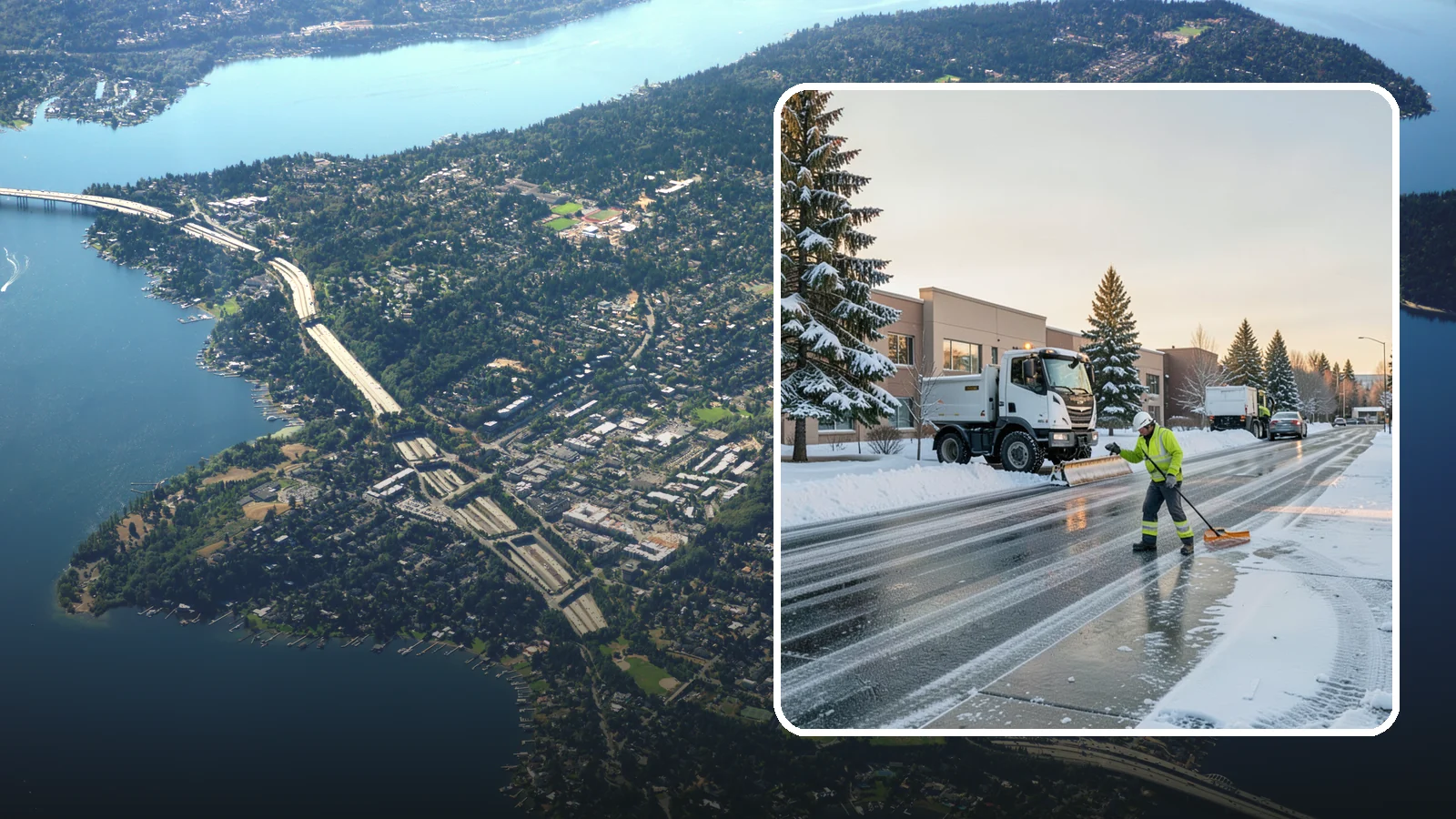 Office Park Snow Removal in Mercer Island, King County, WA - Across multiple buildings and shared lots, we coordinate one seamless snow plan so every tenant's employees arrive to a cleared...