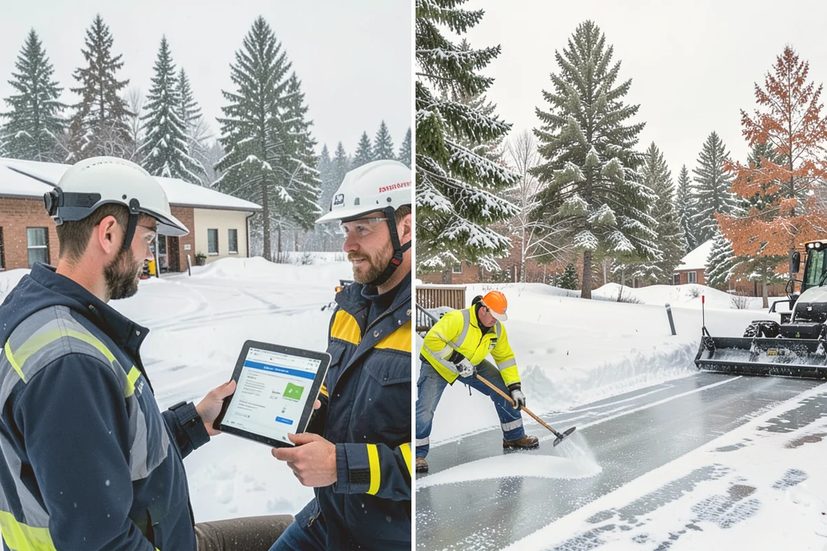 Office Park Snow Removal in Milton, King County, WA - Inventory shared lots, drive aisles, and inter-building walks