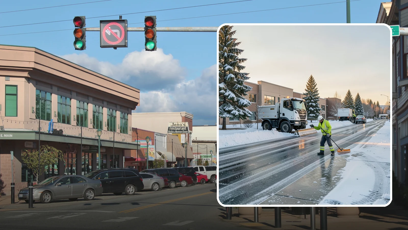 Office Park Snow Removal in Monroe, Snohomish County, WA - Across multiple buildings and shared lots, we coordinate one seamless snow plan so every tenant's employees arrive to a cleared...