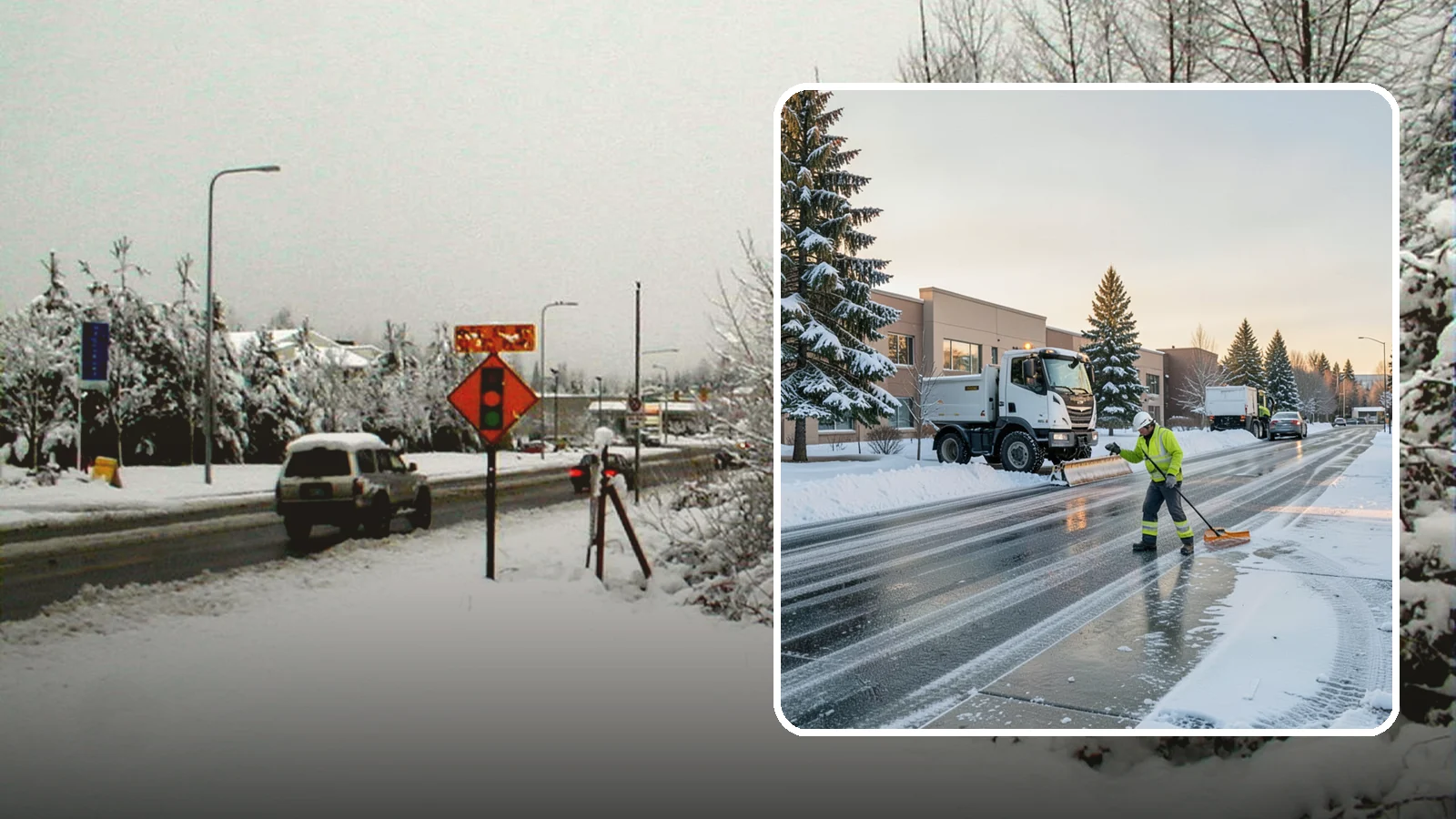 Office Park Snow Removal in Newcastle, King County, WA - Across multiple buildings and shared lots, we coordinate one seamless snow plan so every tenant's employees arrive to a cleared...