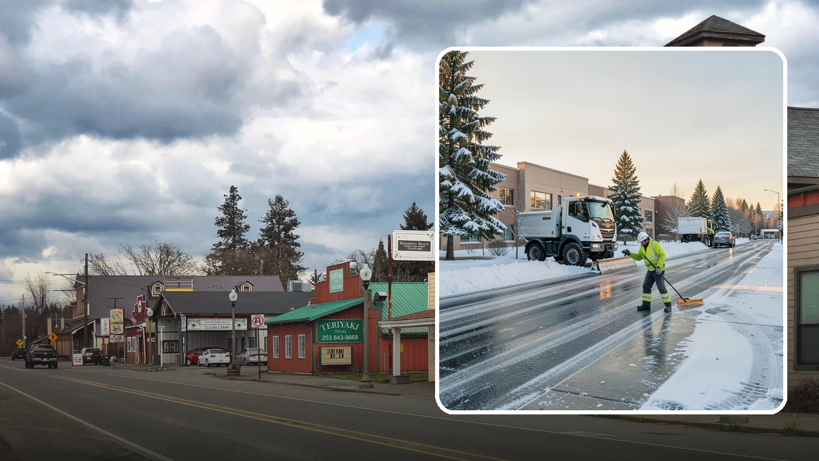 Office Park Snow Removal in Roy, Pierce County, WA - Across multiple buildings and shared lots, we coordinate one seamless snow plan so every tenant's employees arrive to a cleared...