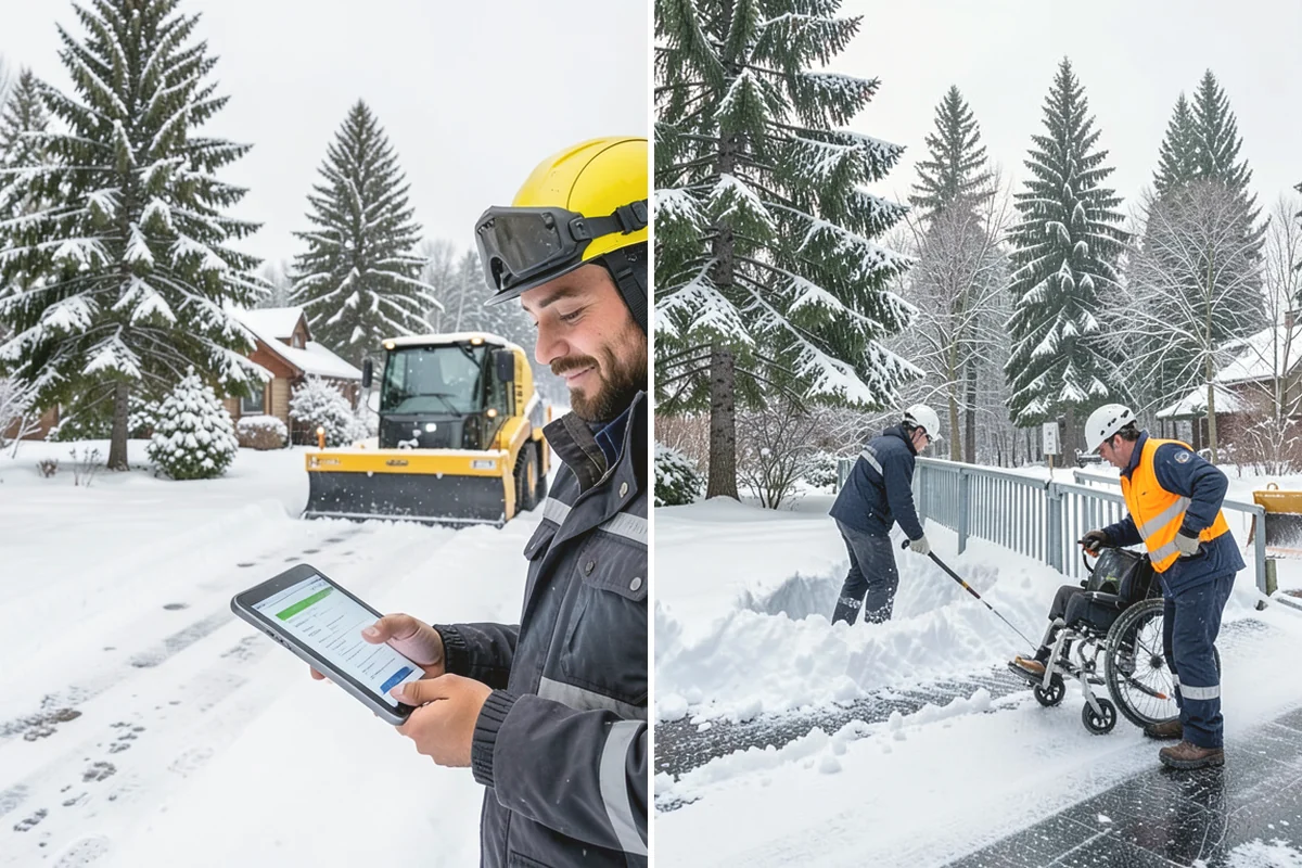 Office Park Snow Removal in Ruston, Pierce County, WA - Inventory shared lots, drive aisles, and inter-building walks