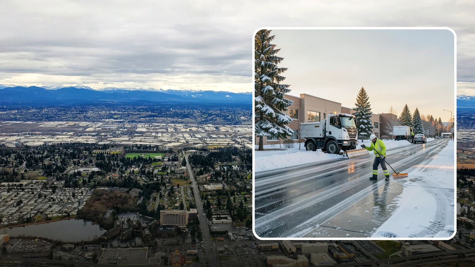 Office Park Snow Removal in SeaTac, King County, WA - Across multiple buildings and shared lots, we coordinate one seamless snow plan so every tenant's employees arrive to a cleared...