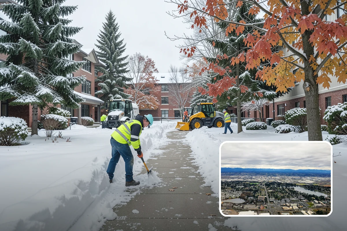 Office Park Snow Removal in SeaTac, King County, WA - Whole-campus coordination across shared lots and drives