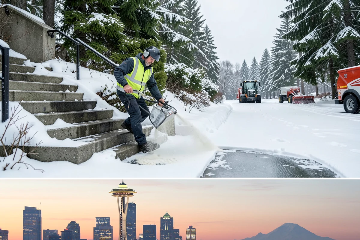 Office Park Snow Removal in Seattle, King County, WA - Office parks need dependable service December through February around weekday morning freeze events.