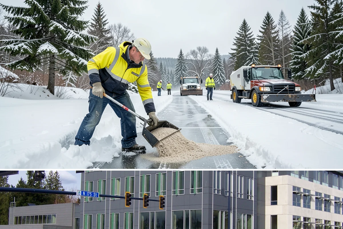 Office Park Snow Removal in Shoreline, King County, WA - Office parks need dependable service December through February around weekday morning freeze events.