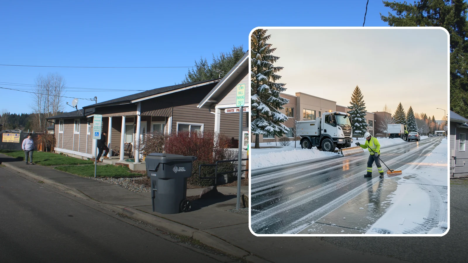 Office Park Snow Removal in South Prairie, Pierce County, WA - Across multiple buildings and shared lots, we coordinate one seamless snow plan so every tenant's employees arrive to a cleared...