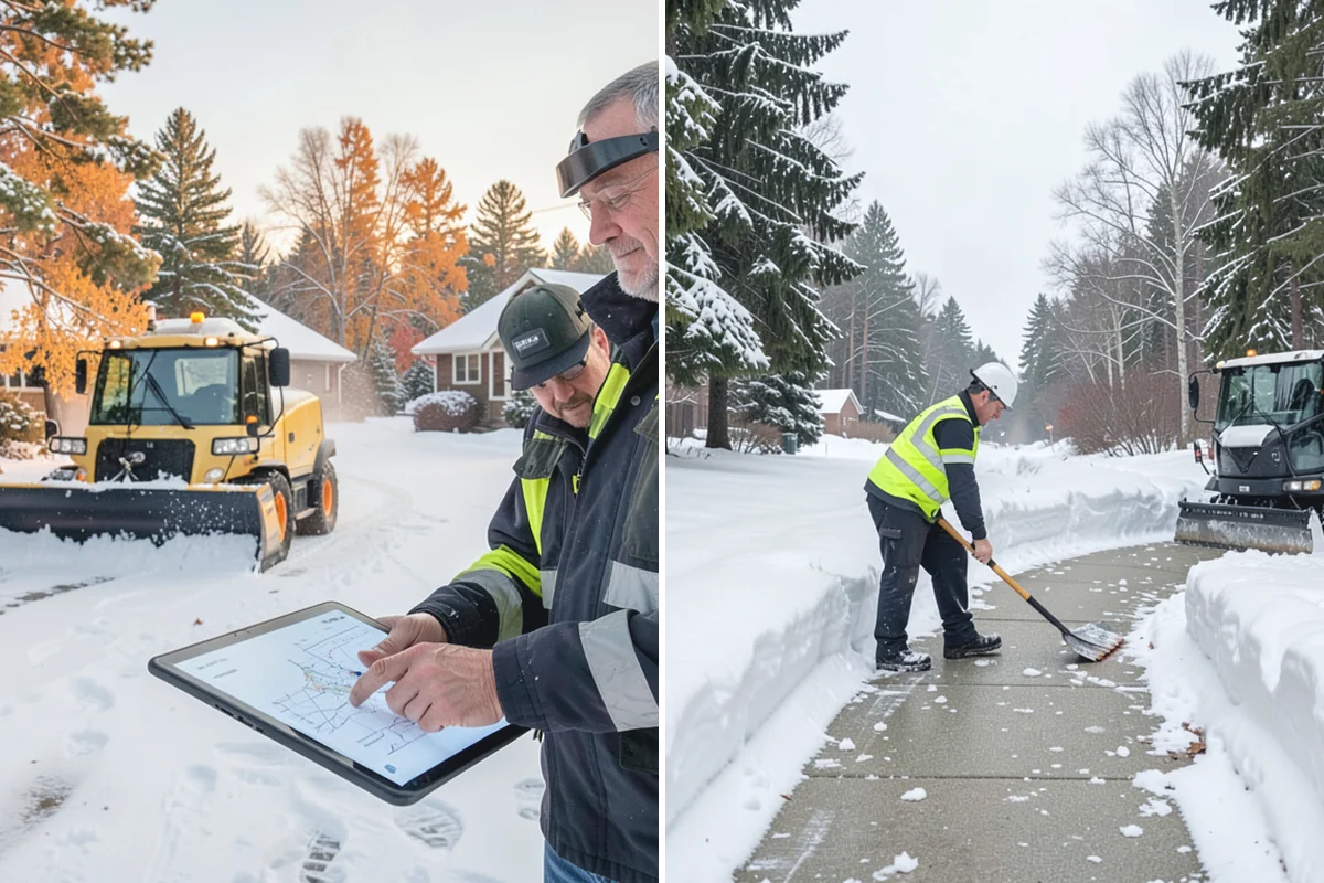 Office Park Snow Removal in South Prairie, Pierce County, WA - Inventory shared lots, drive aisles, and inter-building walks