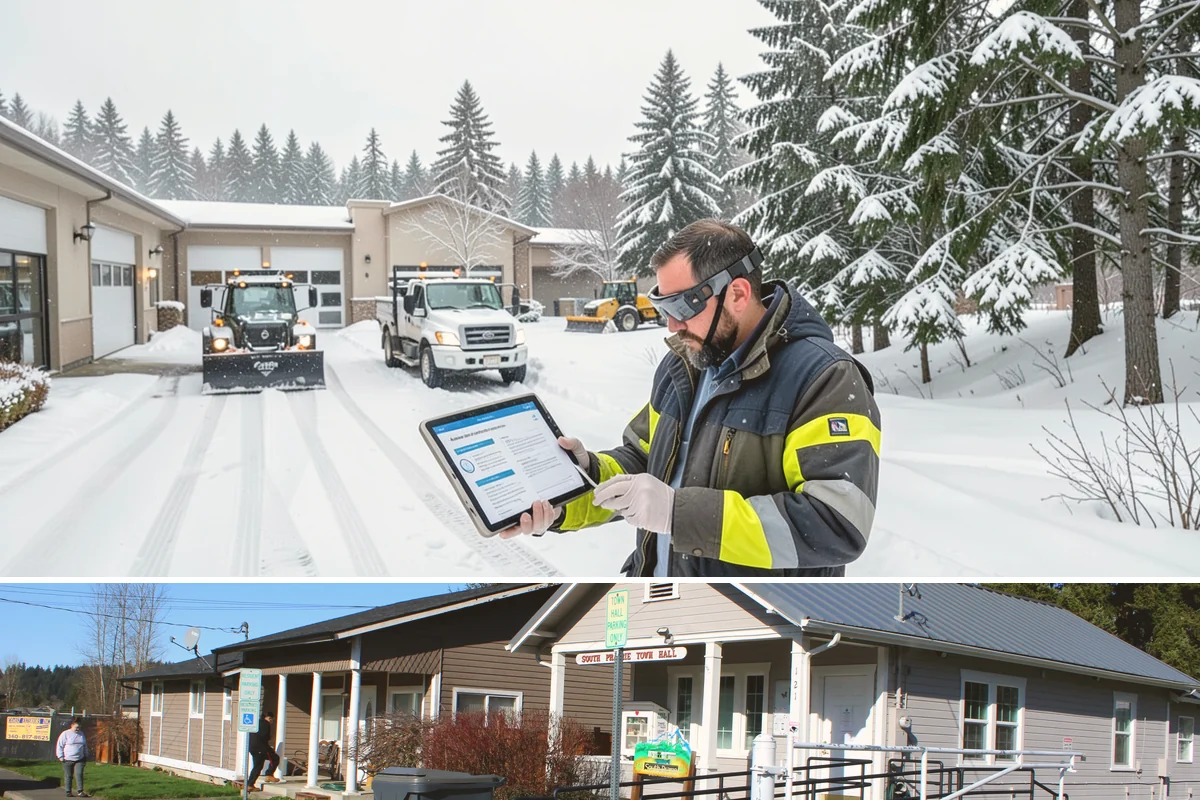 Office Park Snow Removal in South Prairie, Pierce County, WA - Office parks need dependable service December through February around weekday morning freeze events.