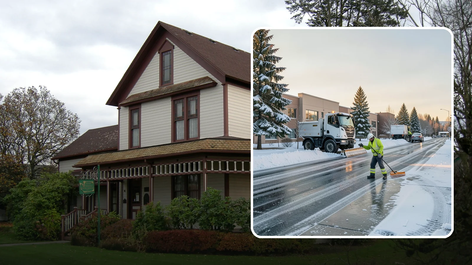 Office Park Snow Removal in Sumner, Pierce County, WA - Across multiple buildings and shared lots, we coordinate one seamless snow plan so every tenant's employees arrive to a cleared...