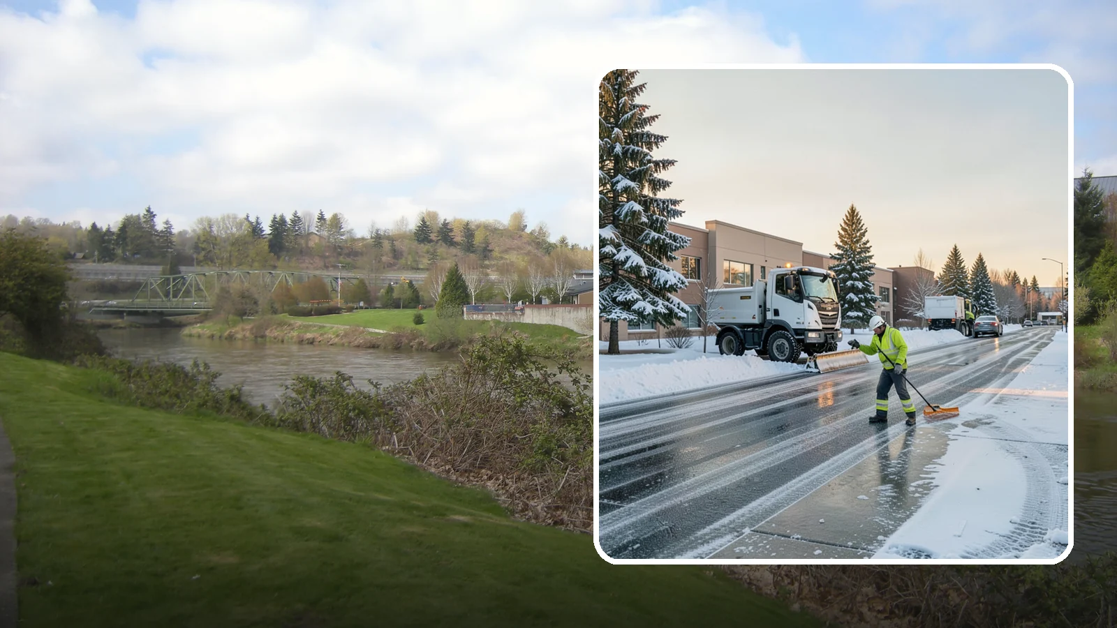 Office Park Snow Removal in Tukwila, King County, WA - Across multiple buildings and shared lots, we coordinate one seamless snow plan so every tenant's employees arrive to a cleared...
