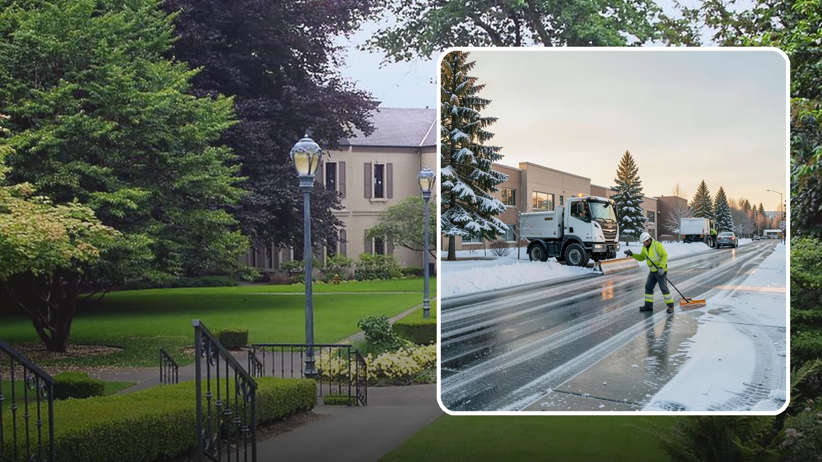 Office Park Snow Removal in Woodinville, King County, WA - Across multiple buildings and shared lots, we coordinate one seamless snow plan so every tenant's employees arrive to a cleared...