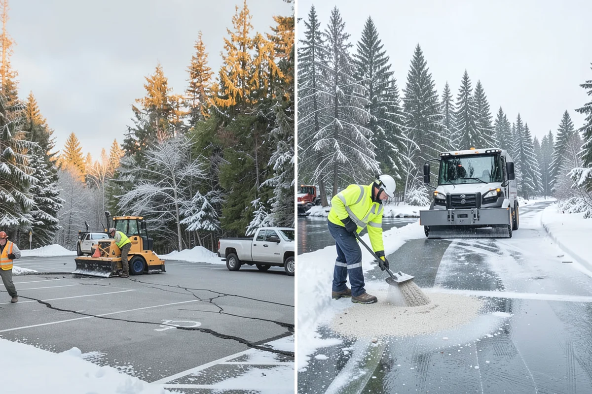 Office Park Snow Removal in Woodinville, King County, WA - Inventory shared lots, drive aisles, and inter-building walks