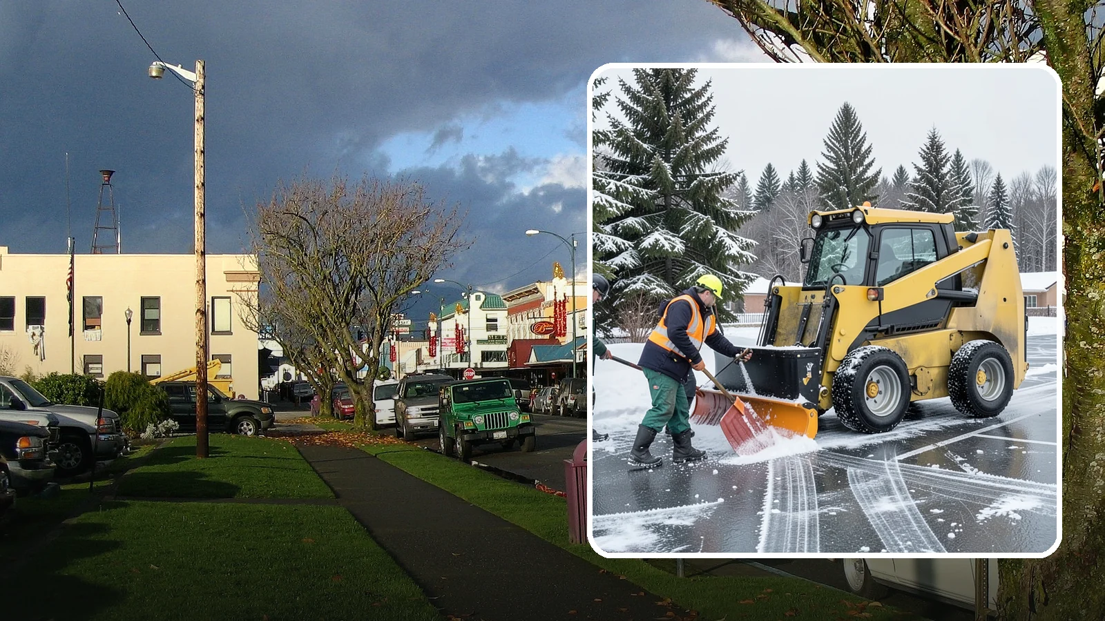 Office Parking Lot Snow Removal in Arlington, Snohomish County, WA - Keep your office lot open and safe for arriving employees and clients when a rare Western Washington snowfall or ice event hits.