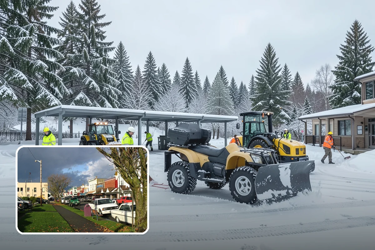 Office Parking Lot Snow Removal in Arlington, Snohomish County, WA - Early-morning clearing timed to beat the commute