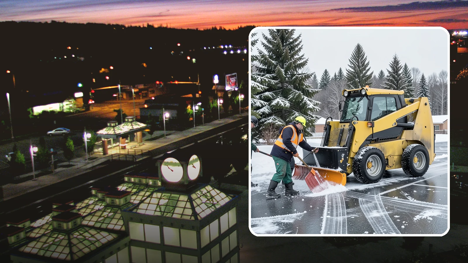 Office Parking Lot Snow Removal in Auburn, King County, WA - Keep your office lot open and safe for arriving employees and clients when a rare Western Washington snowfall or ice event hits.