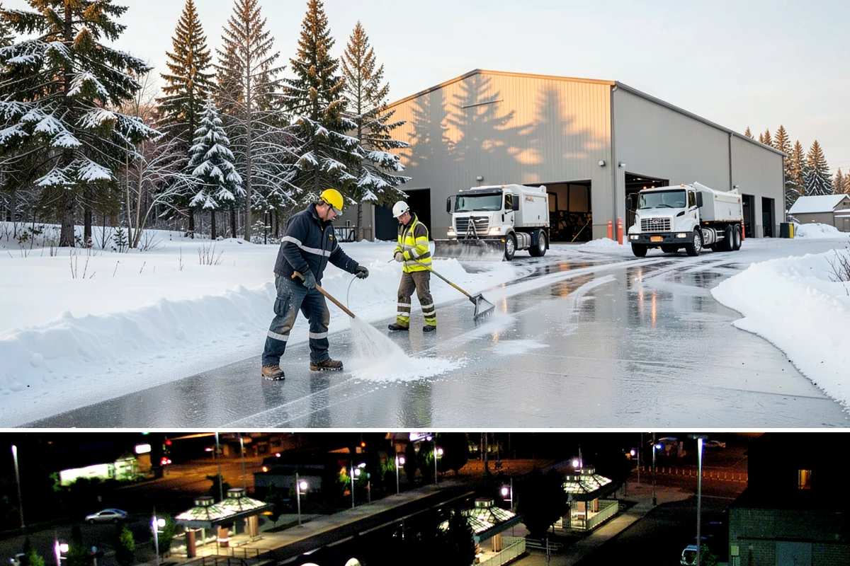 Office Parking Lot Snow Removal in Auburn, King County, WA - Office lots need the most attention during December and January cold snaps when overnight temperatures dip below freezing after...