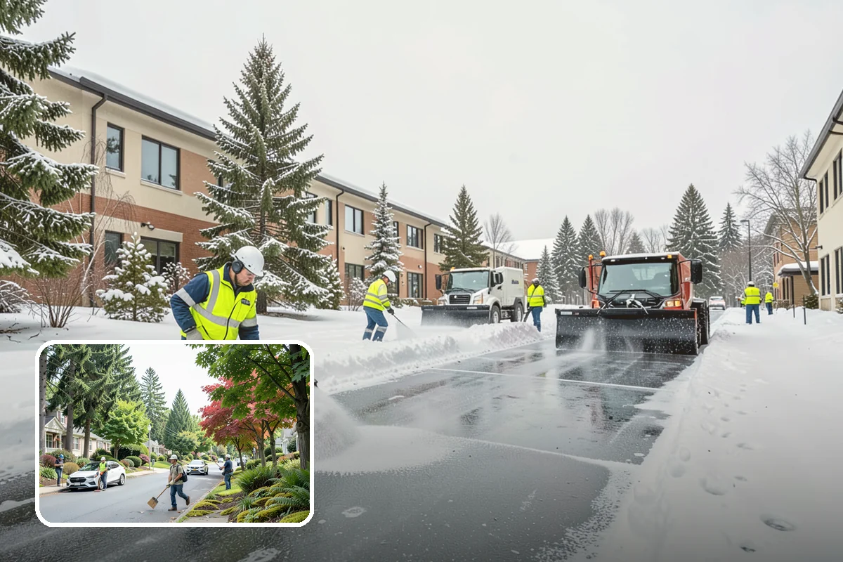 Office Parking Lot Snow Removal in Beaux Arts Village, King County, WA - Early-morning clearing timed to beat the commute